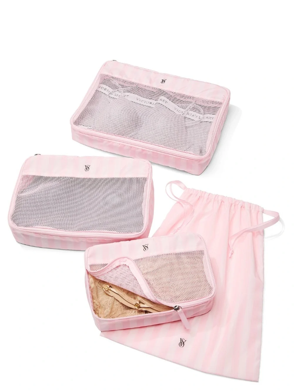 Victoria’s Secret Pink Striped Tote Bag with Packing Organizers